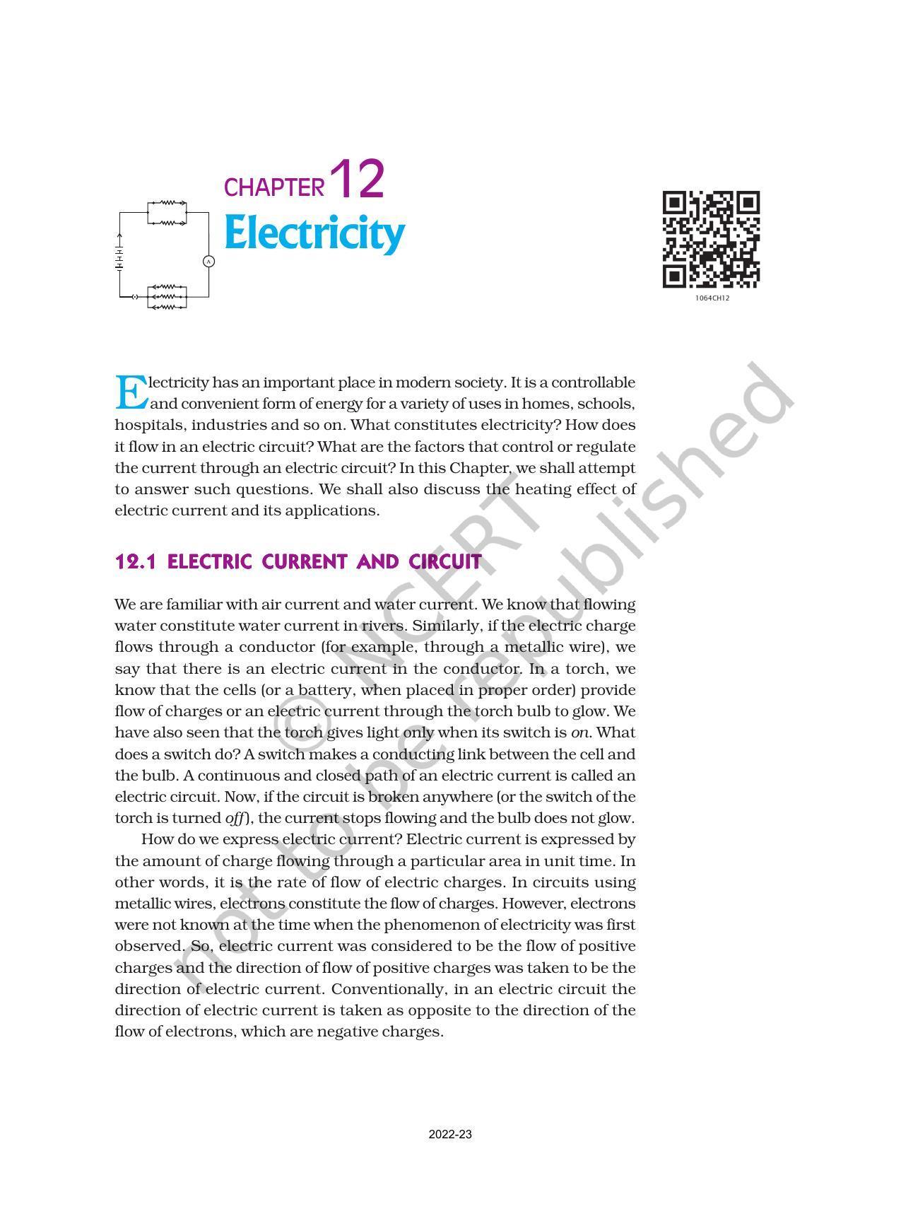 NCERT Book for Class 10 Science Chapter 12 Electricity - Page 1