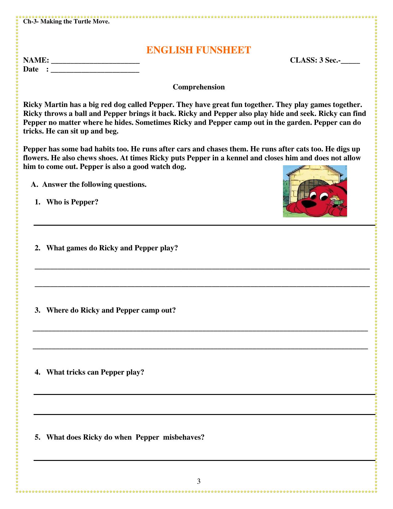 Worksheet for Class 3 English English Funsheet Assignment - Page 1