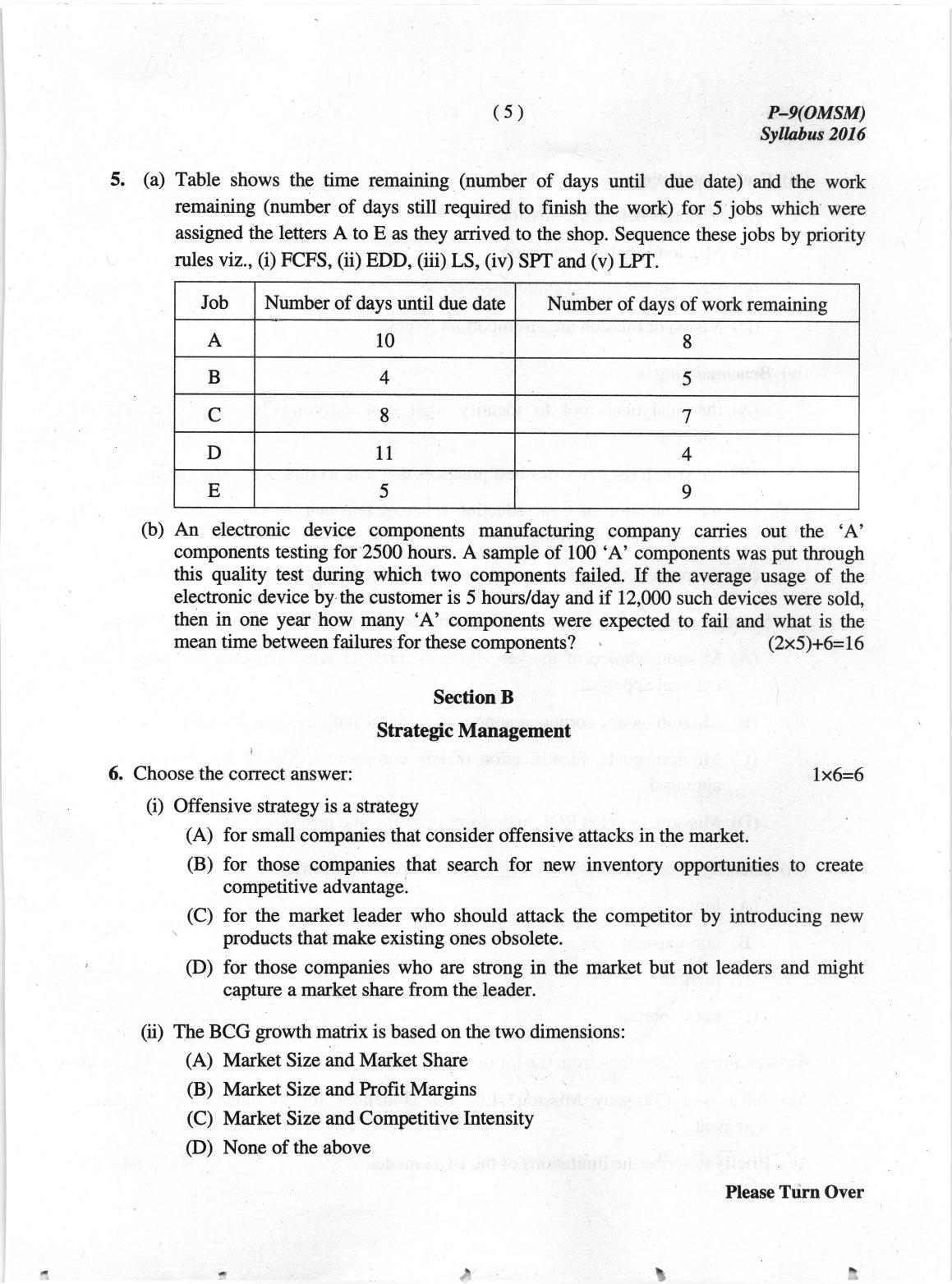 ICMAI June 2019 Operations Management and Strategic Management Question Paper  - Page 5