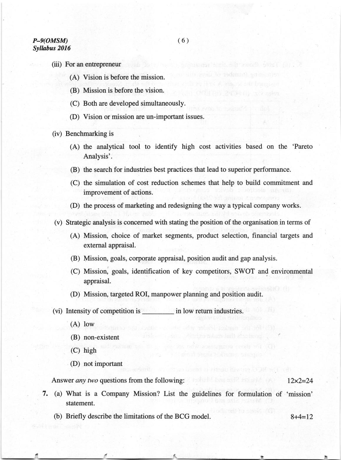 ICMAI June 2019 Operations Management and Strategic Management Question Paper  - Page 6