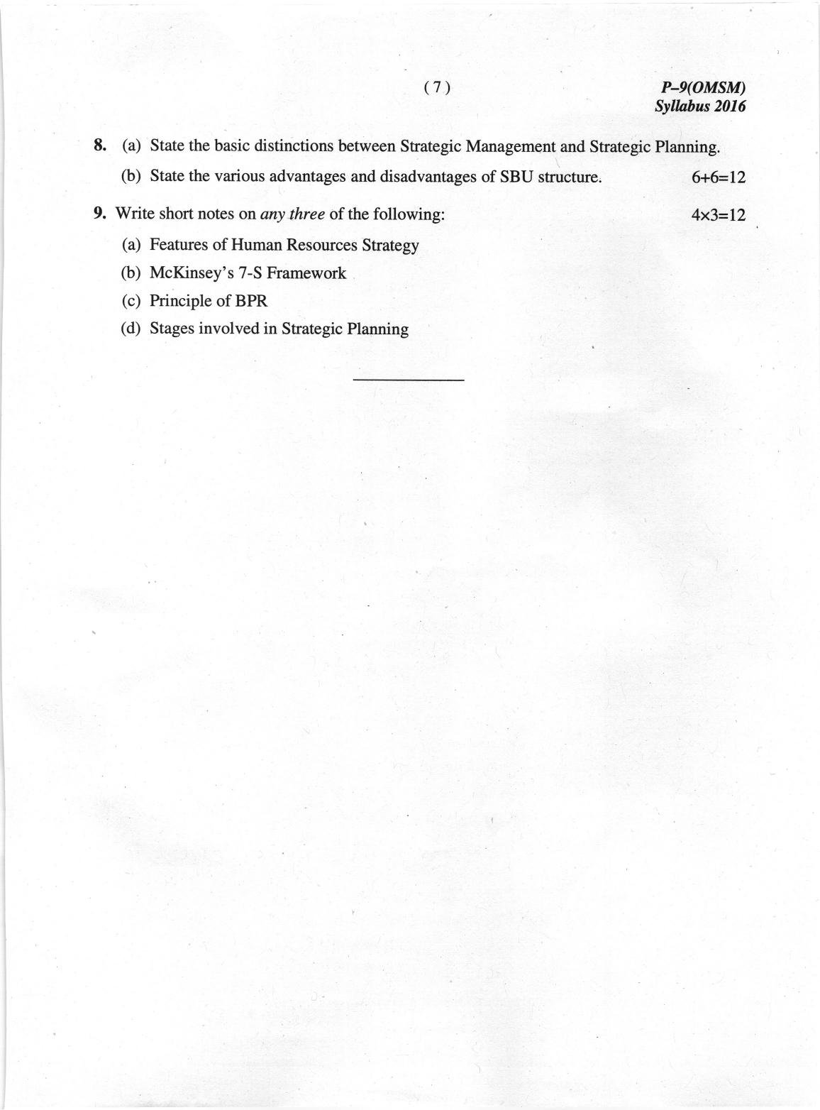 ICMAI June 2019 Operations Management and Strategic Management Question Paper  - Page 7