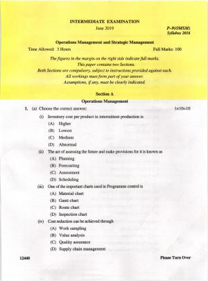 ICMAI June 2019 Operations Management and Strategic Management Question Paper 