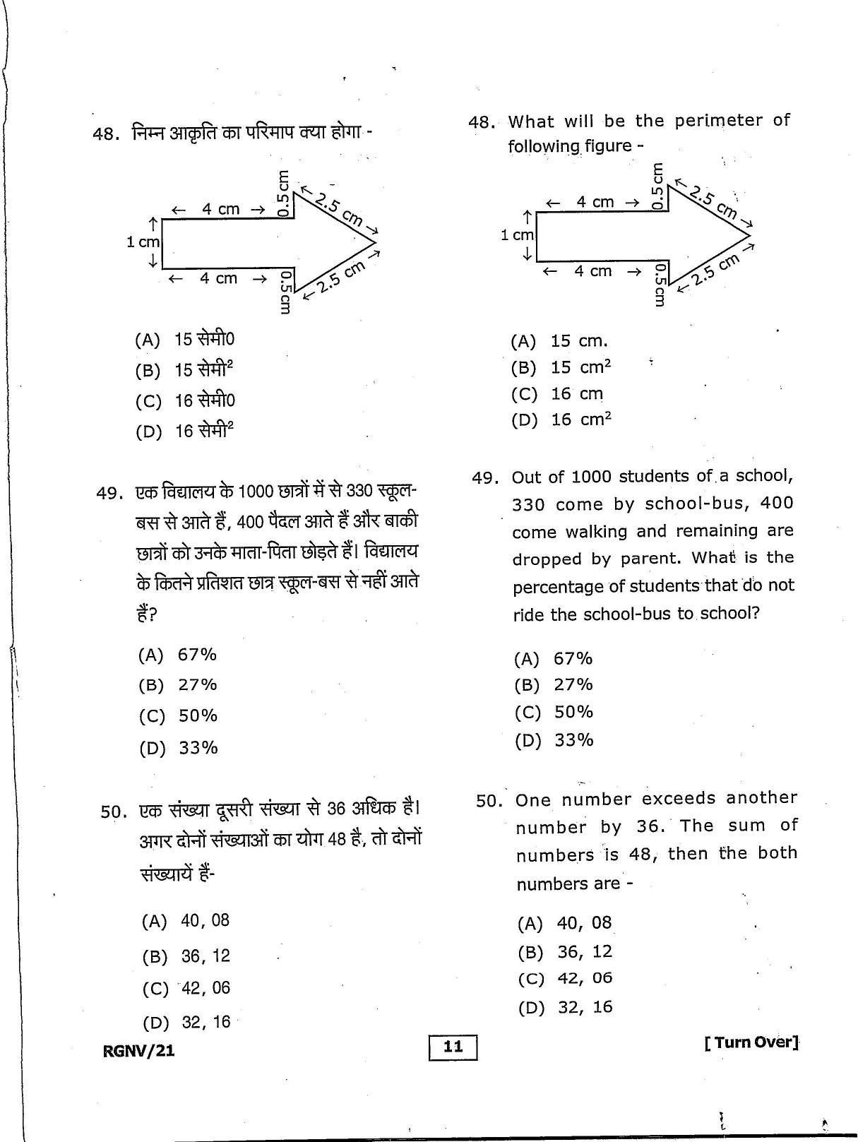 RGNV Entrance Exam 2021 Question Paper - Page 11