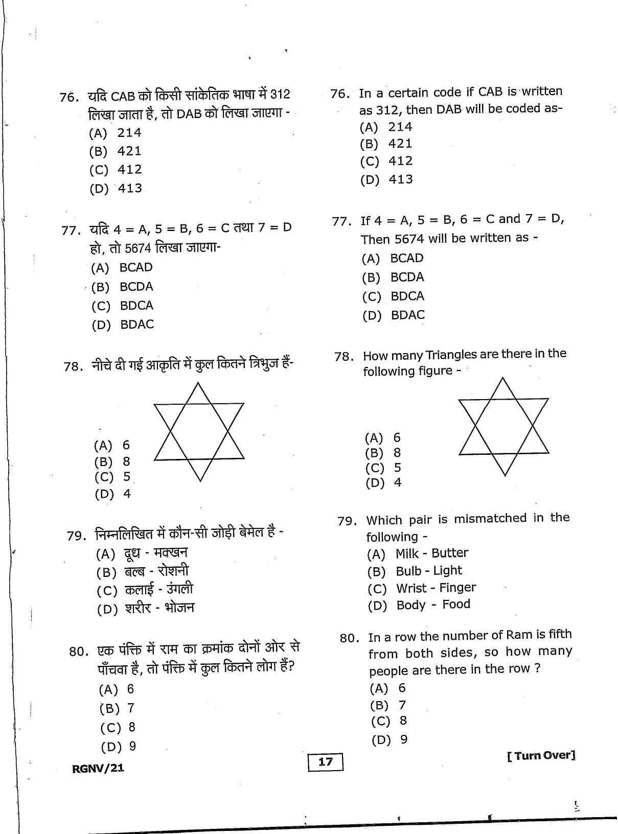 RGNV Entrance Exam 2021 Question Paper - Page 17