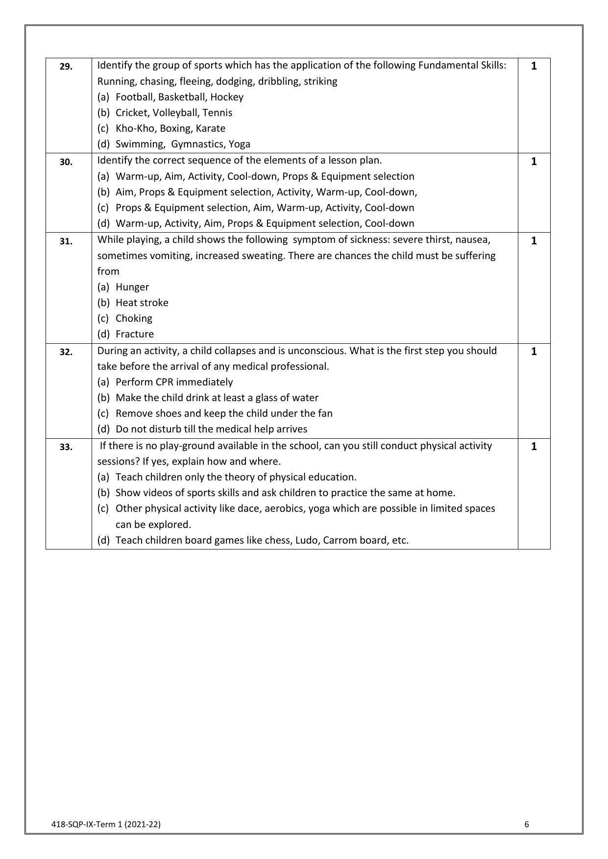 CBSE Class 10 Skill Education (Term I) Physical Activity Trainer