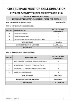 CBSE Class 10 Skill Education (Term I) - Physical Activity Trainer Sample Paper 2021-22