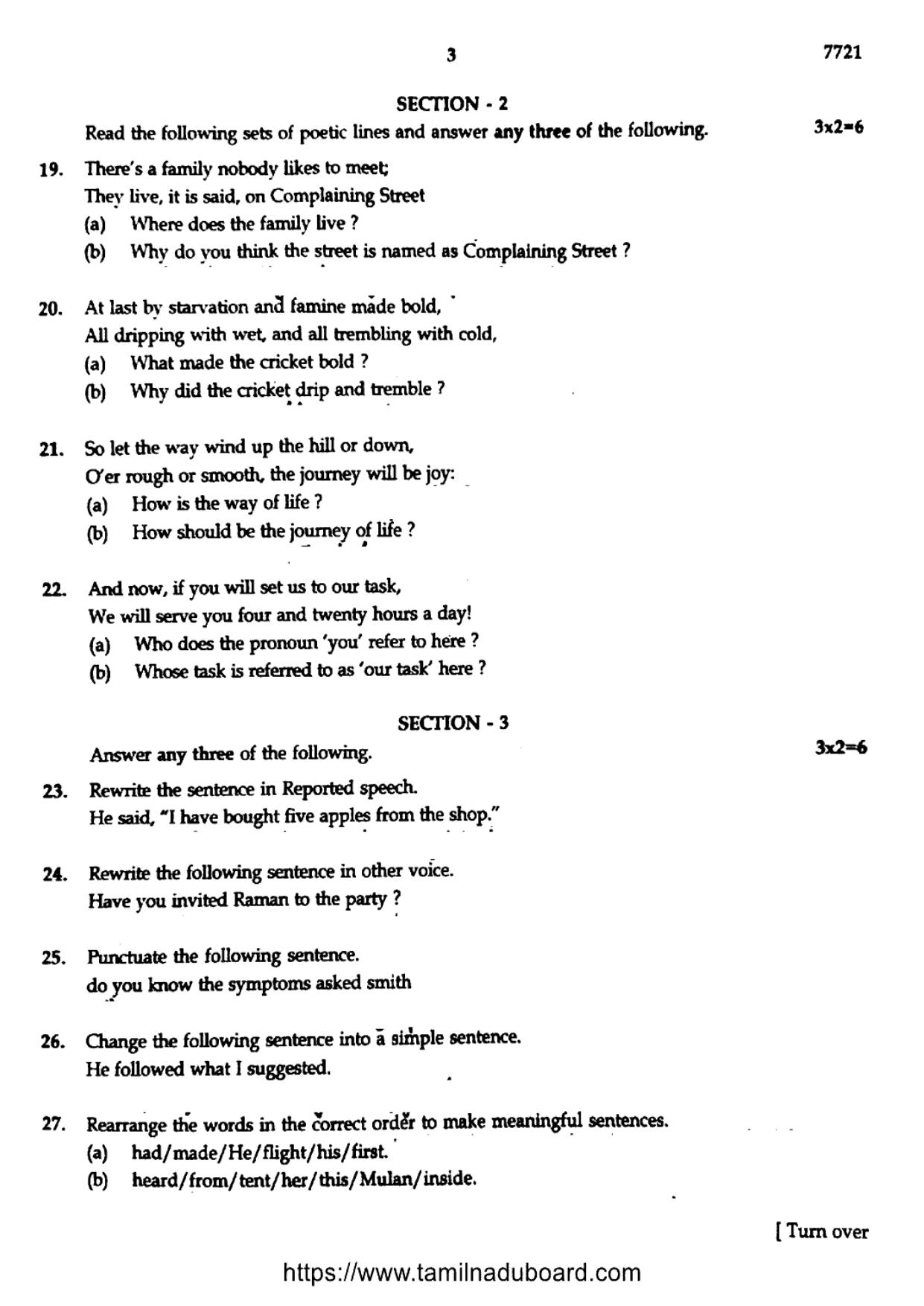 TN Class 10 English Part II Question Papers 2024 - Page 3