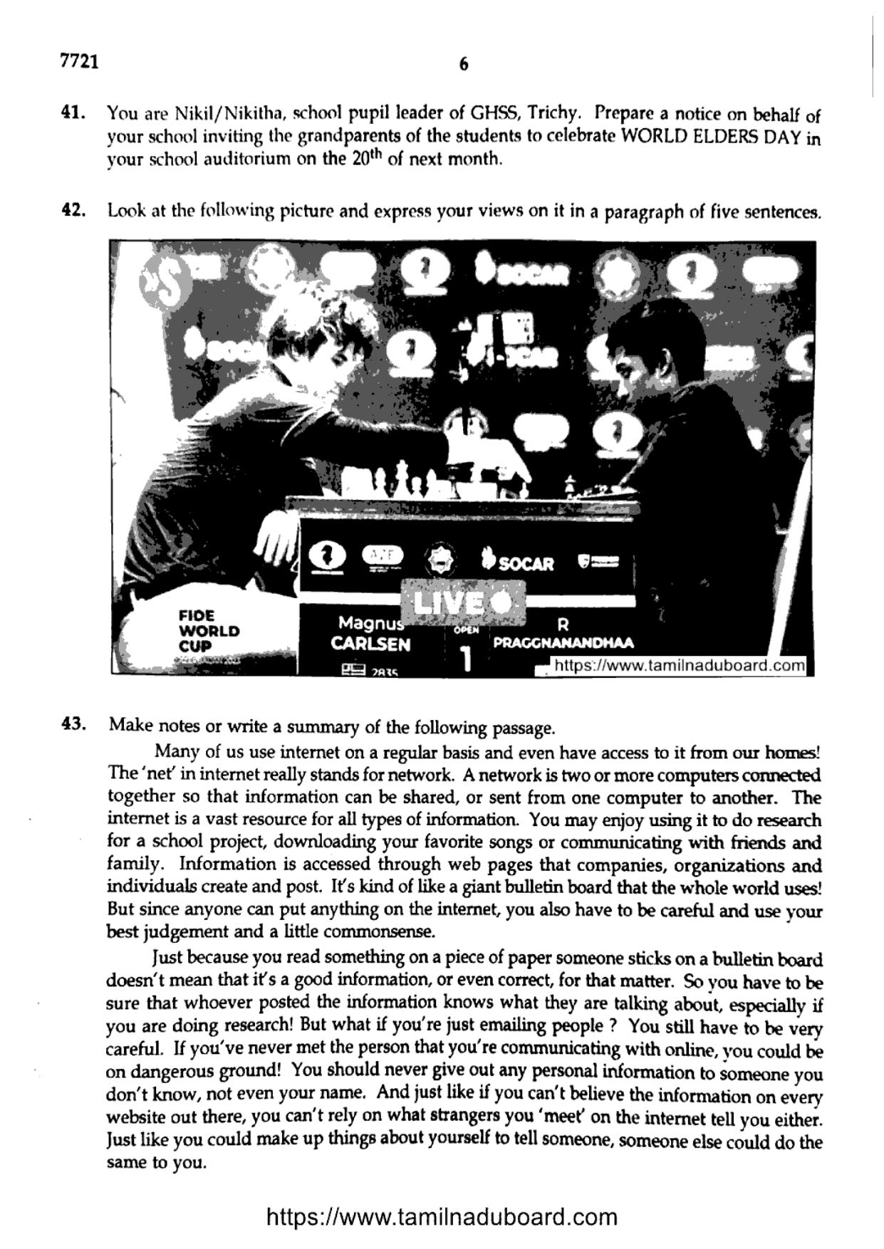 TN Class 10 English Part II Question Papers 2024 - Page 6