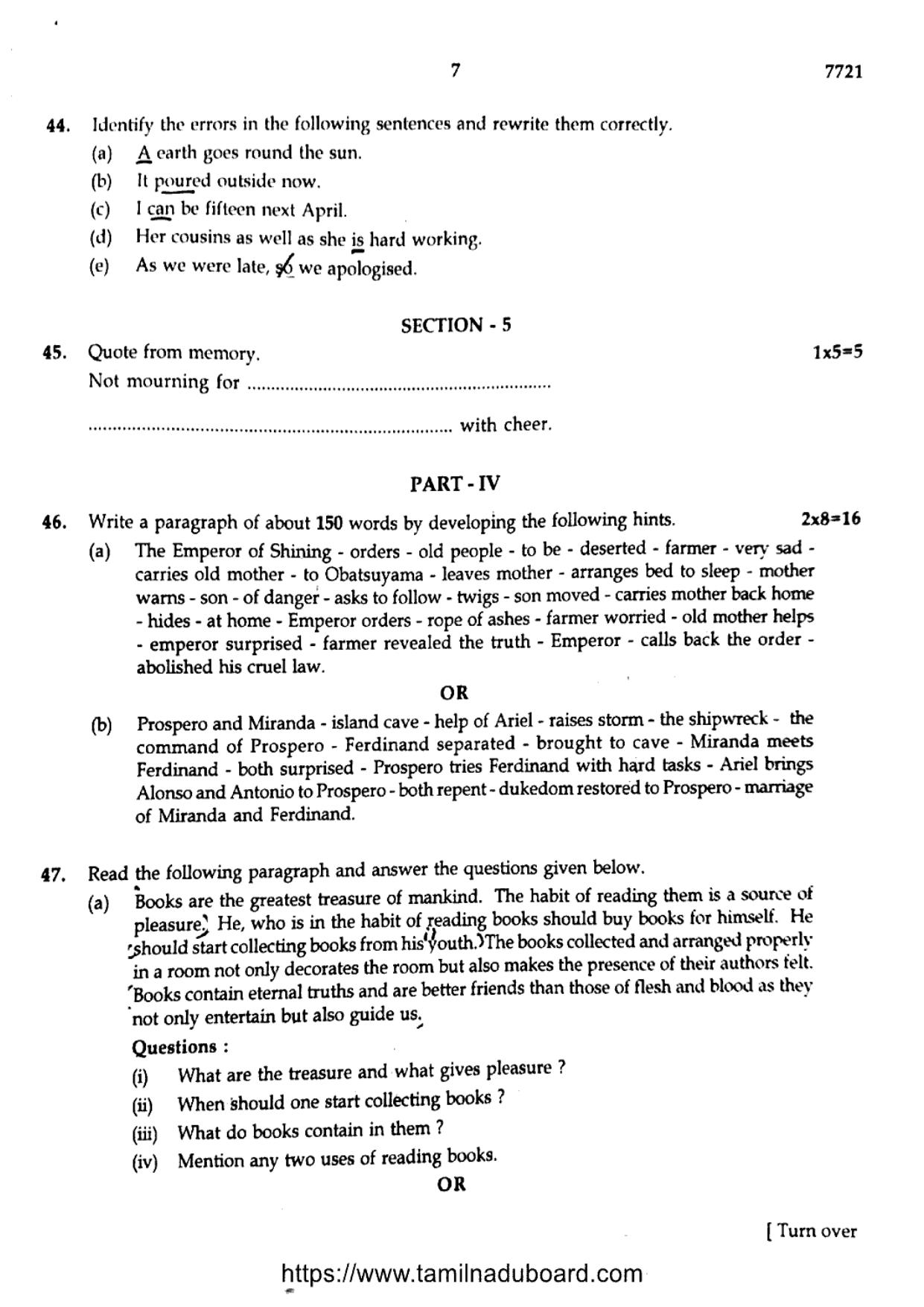 TN Class 10 English Part II Question Papers 2024 - Page 7