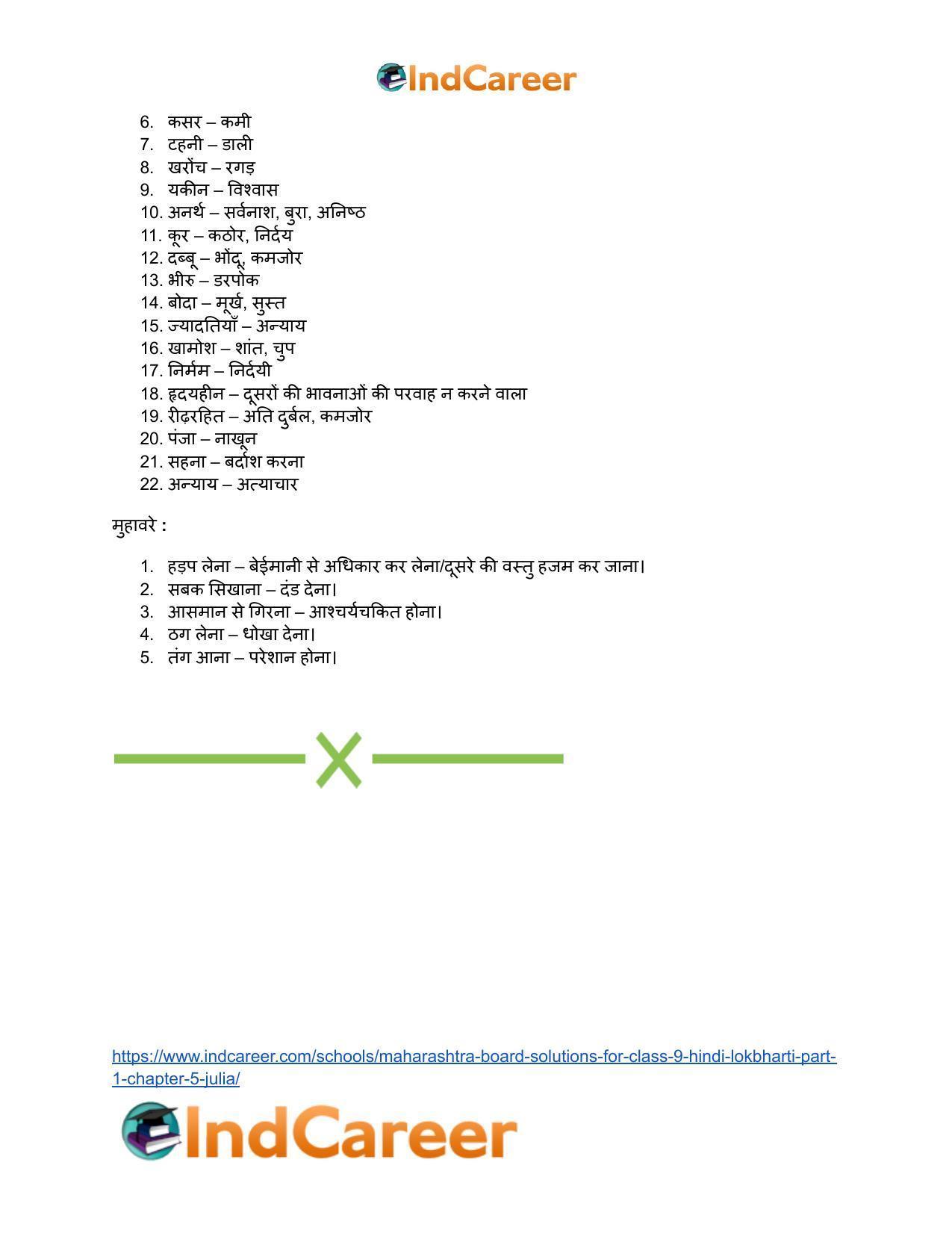 Maharashtra Board Solutions for Class 9- Hindi Lokbharti (Part 1): Chapter 5- जूलिया - Page 22