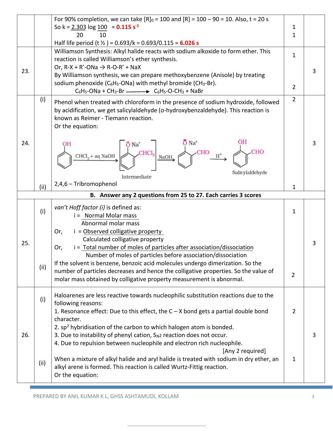 Kerala Plus Two 2022 Chemistry Model Answer Key - Page 3