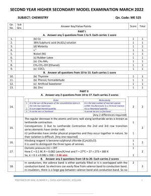 Kerala Plus Two 2022 Chemistry Model Answer Key