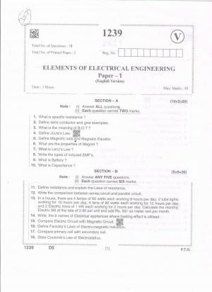 AP Intermediate 2nd Year Vocational Question Paper September-2021- Elements_of_Electrical_Engineering-I