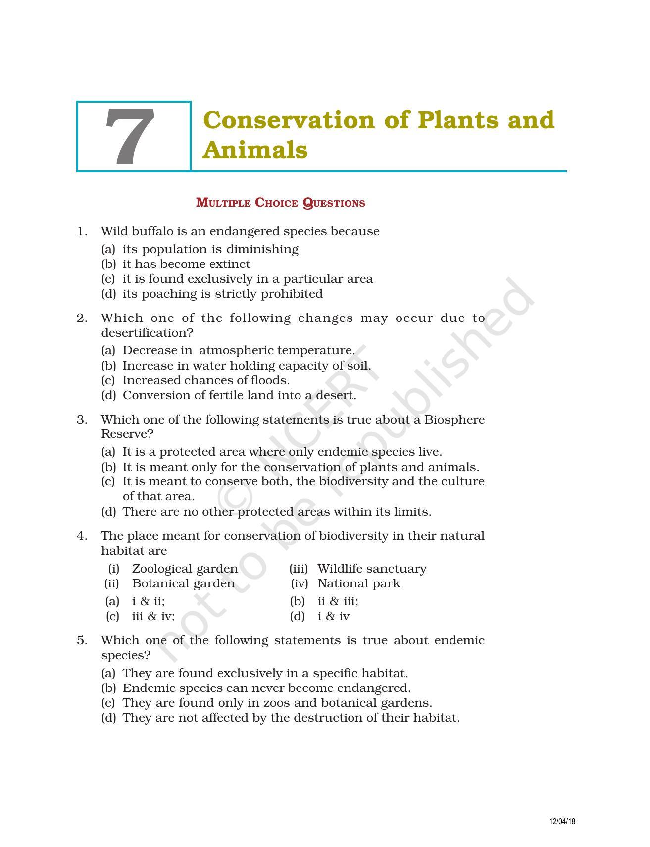 NCERT Exemplar Book for Class 8 Science: Chapter 7- Conservation of Plants and Animals - Page 1