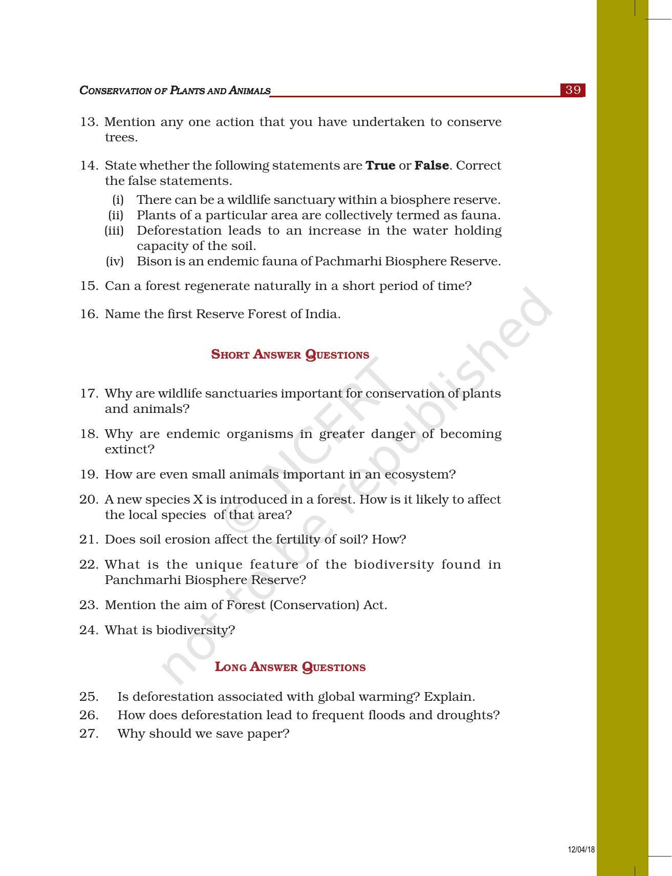 NCERT Exemplar Book for Class 8 Science: Chapter 7- Conservation of Plants and Animals - Page 3