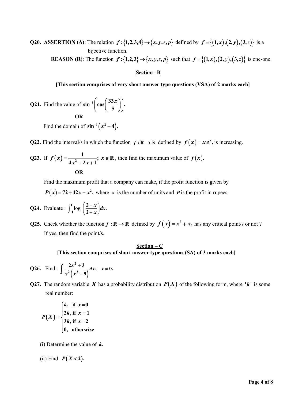 CBSE Class 12 Mathematics Sample Paper 2024 - Page 4