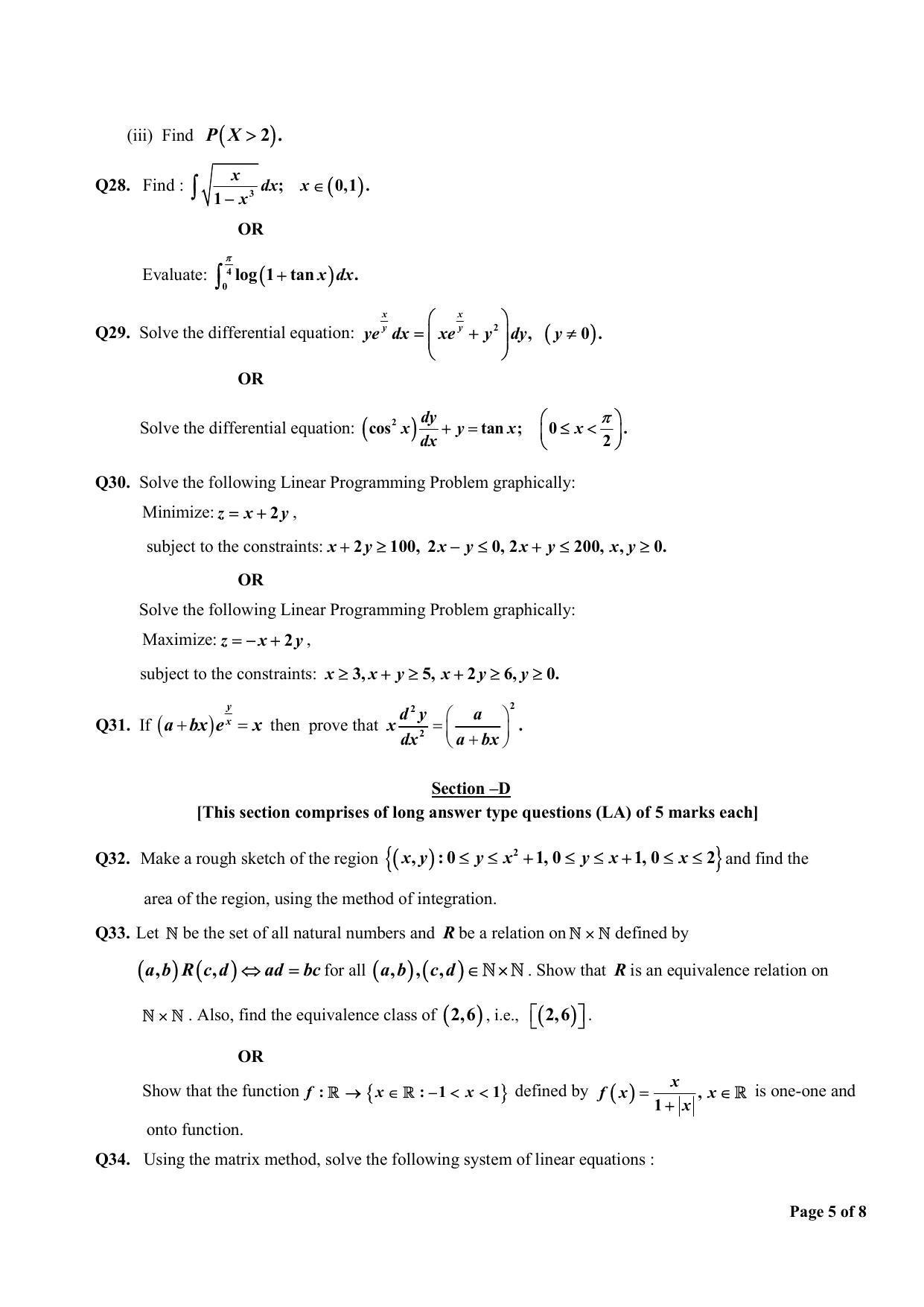 CBSE Class 12 Mathematics Sample Paper 2024 - Page 5