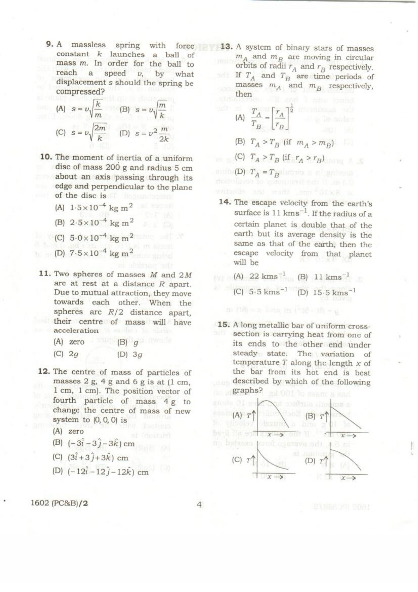 APJEE Physics, Chemistry & Biology 2016 Question Paper - Page 4