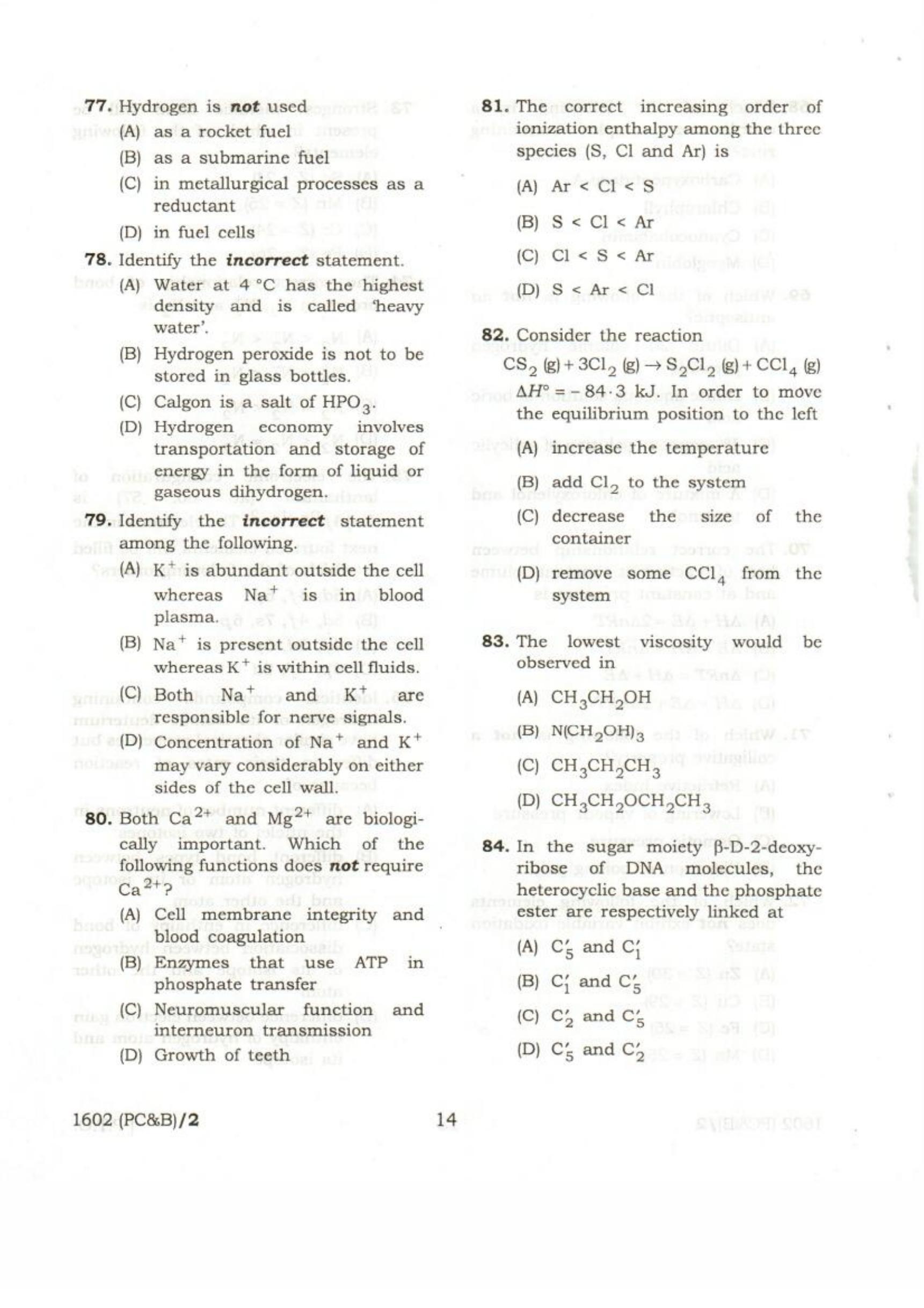 APJEE Physics, Chemistry & Biology 2016 Question Paper - Page 14