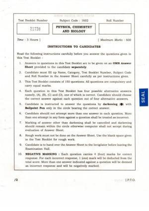 APJEE Physics, Chemistry & Biology 2016 Question Paper