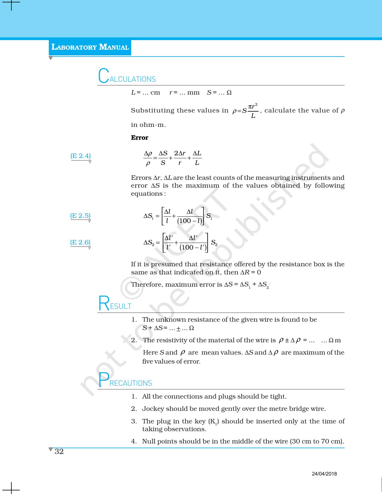 NCERT Laboratory Manuals for Class XII Physics - Experiment 1 & 2 - Page 10