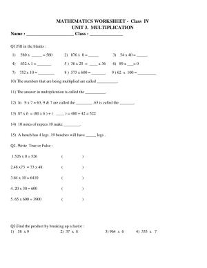 Worksheet for Class 3 Mathematics Multiplication Assignment