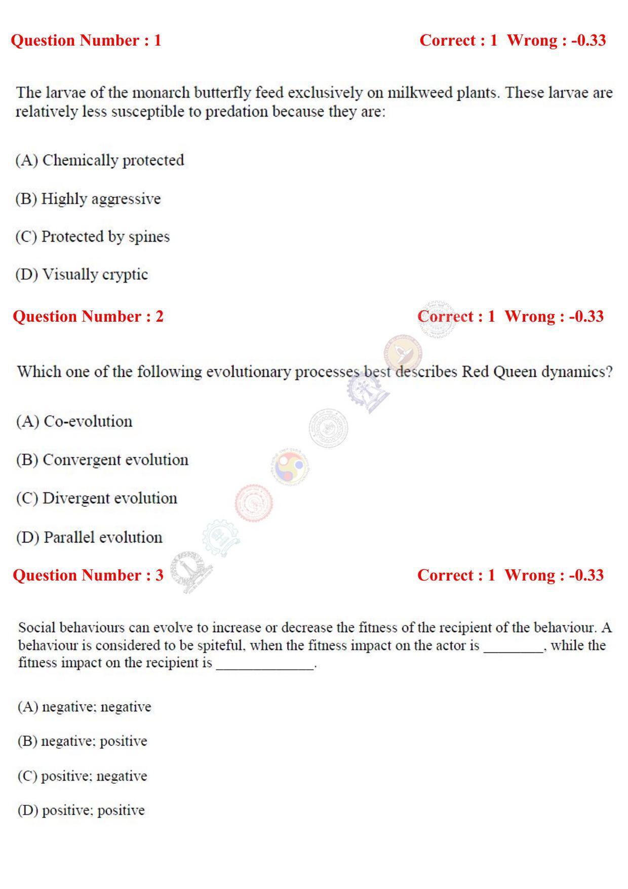 GATE 2017 Ecology and Evolution (EY) Question Paper with Answer Key - Page 2