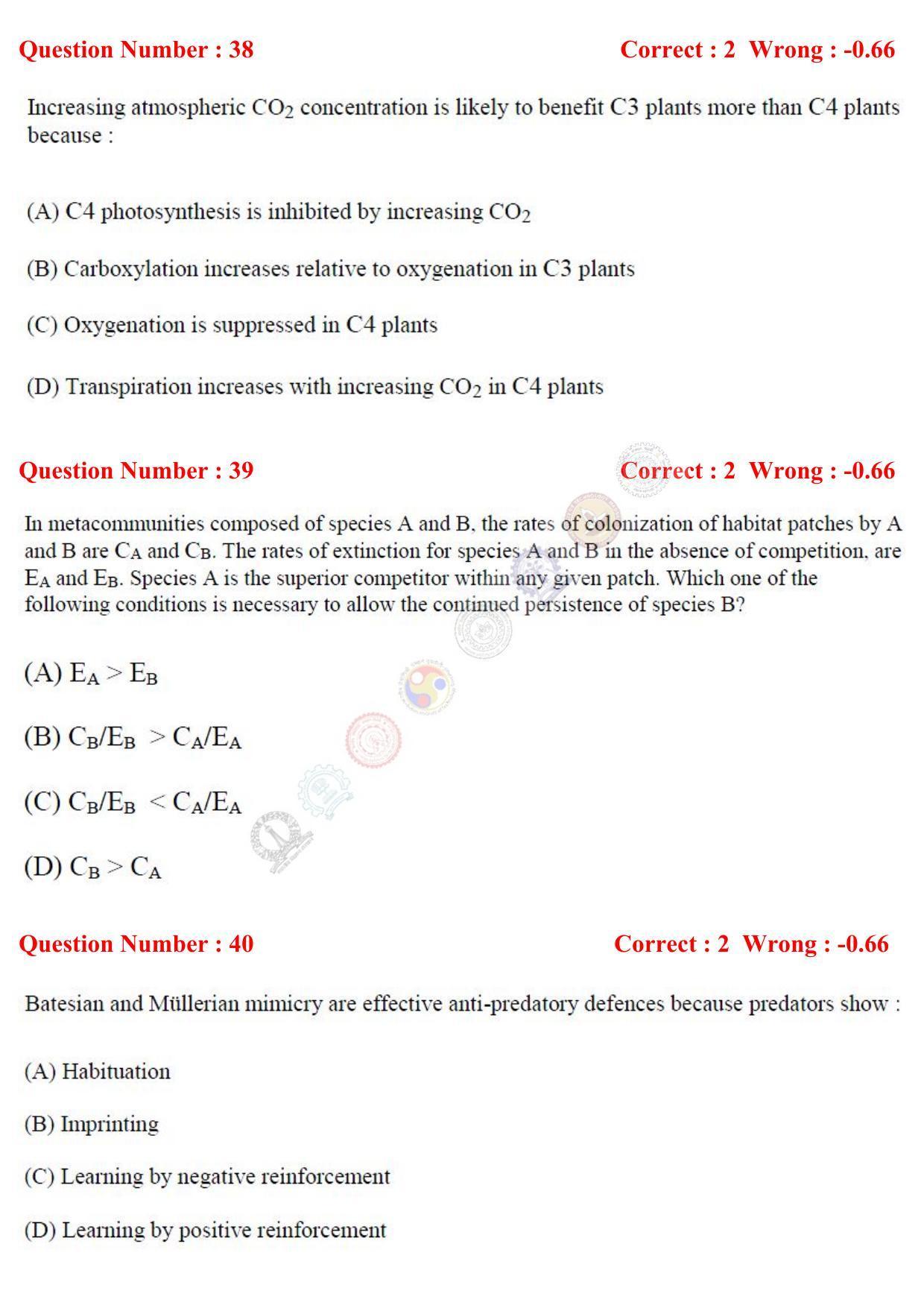GATE 2017 Ecology and Evolution (EY) Question Paper with Answer Key - Page 16