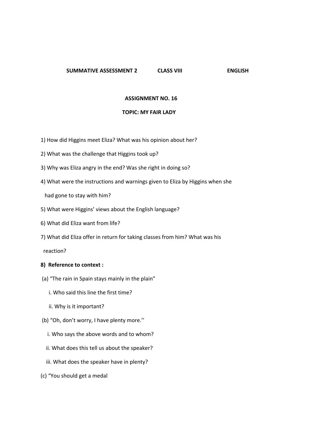 CBSE Worksheets for Class 8 English Assignment 60 - Page 1