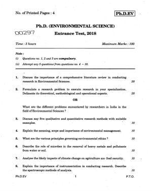 IGNOU PhD Entrance Test Ph.D (Environmental Science) 2018 Question Paper