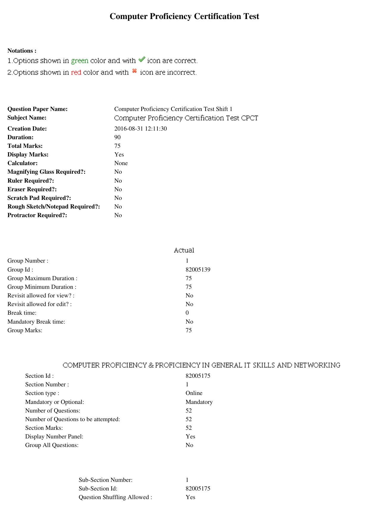 MP CPCT 17th Jan 2016 CPCT Question Paper Shift 1 - Page 1