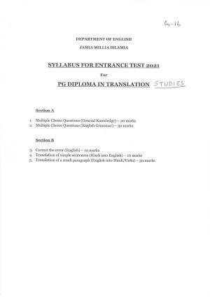 JMI Entrance Exam G16-PG Diploma in Translation Proficiency(Self Finance) Syllabus