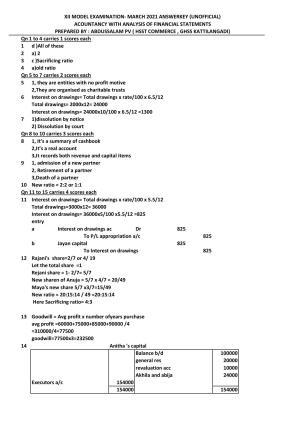 Kerala Plus Two 2021 Accountancy AFS Model Answer Key