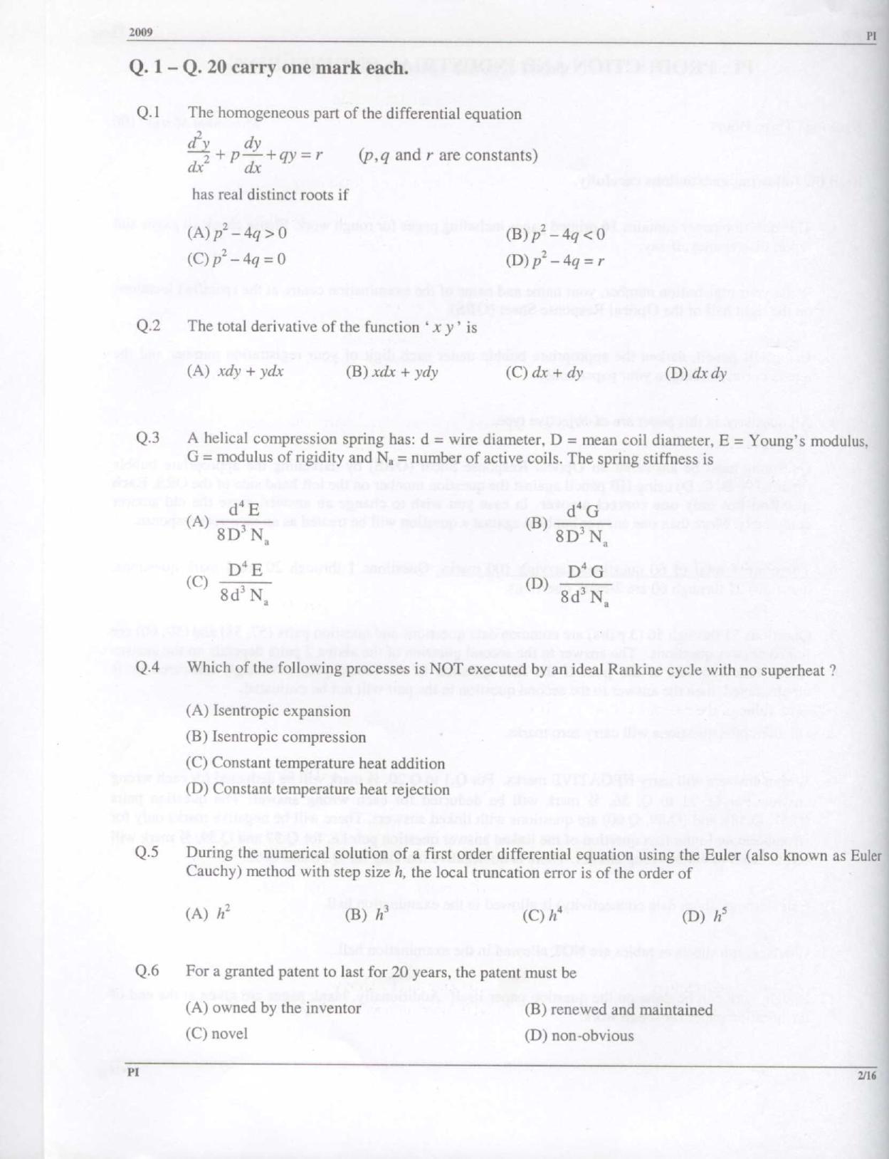 GATE 2009 Production and Industrial Engineering (PI) Question Paper with Answer Key - Page 2