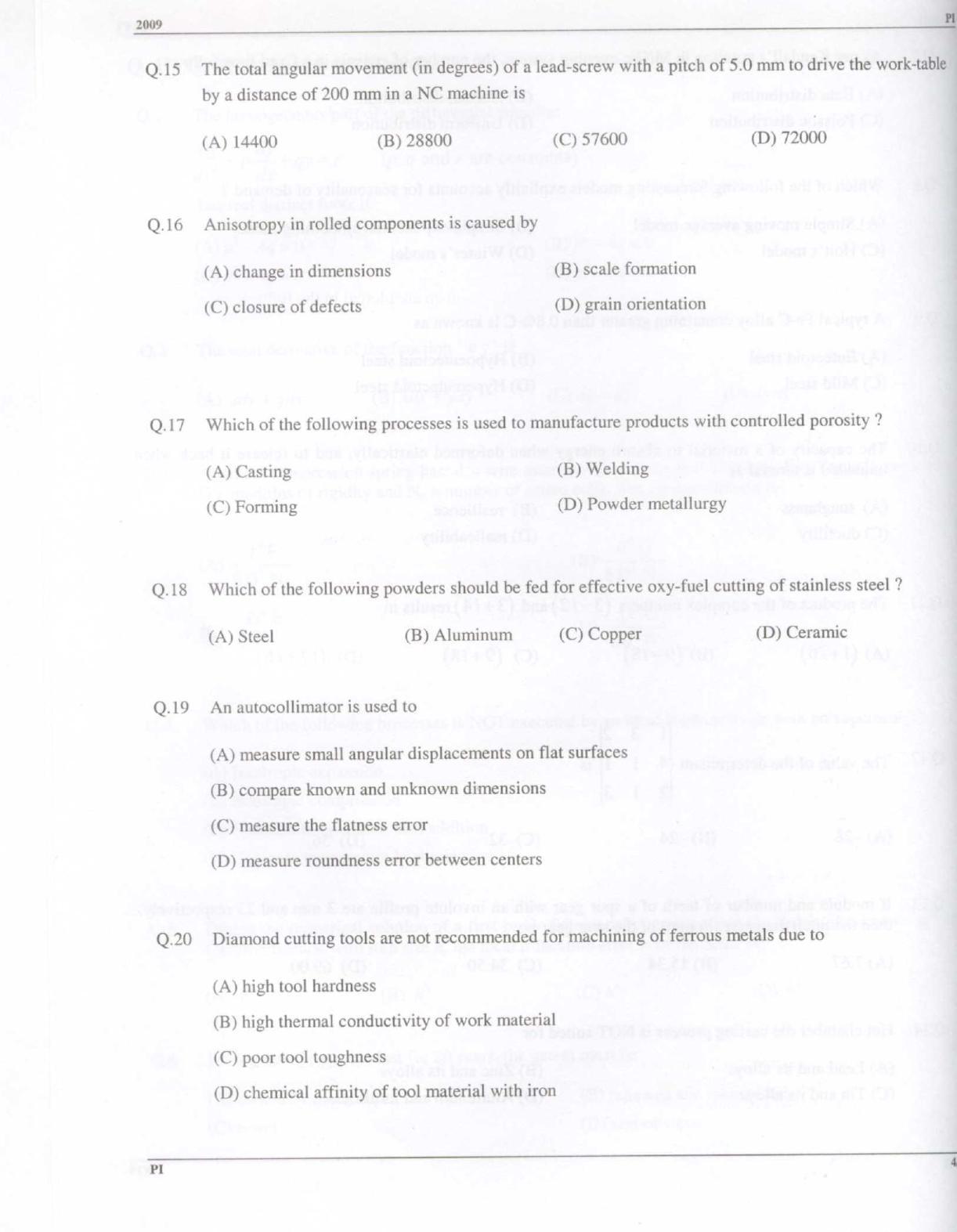 GATE 2009 Production and Industrial Engineering (PI) Question Paper with Answer Key - Page 4