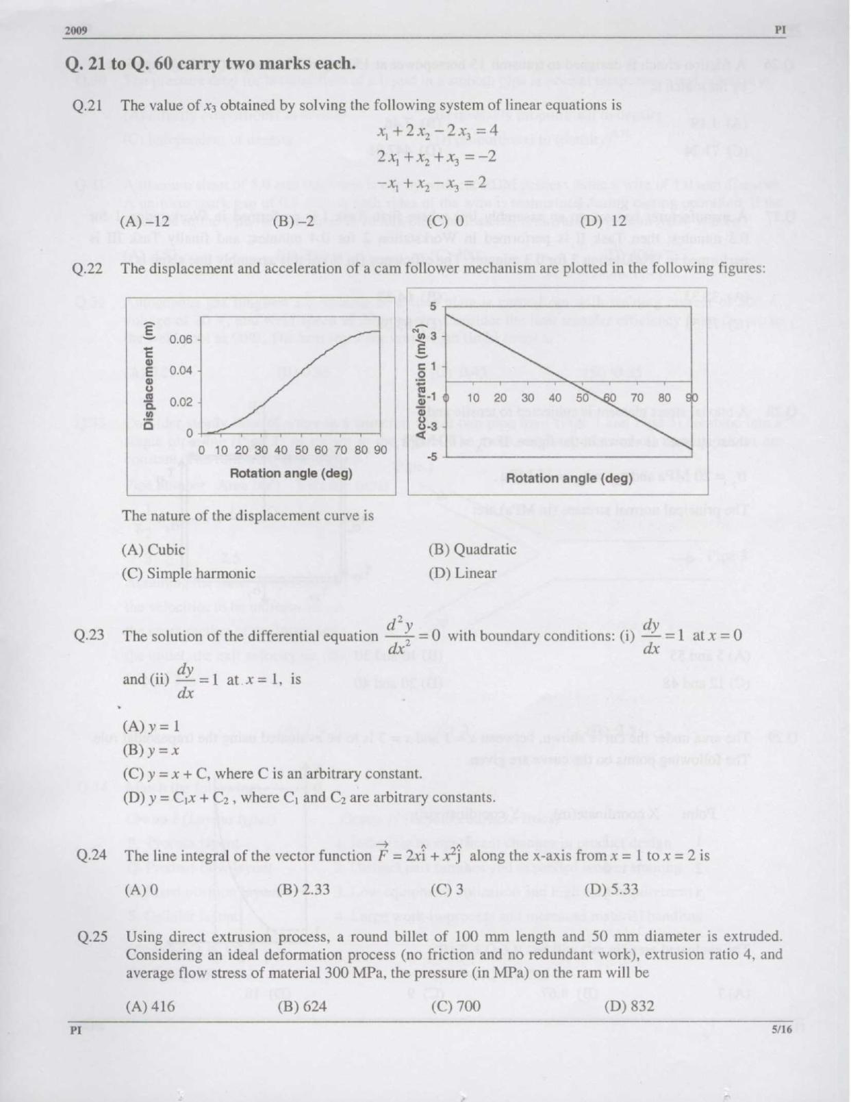 GATE 2009 Production and Industrial Engineering (PI) Question Paper with Answer Key - Page 5