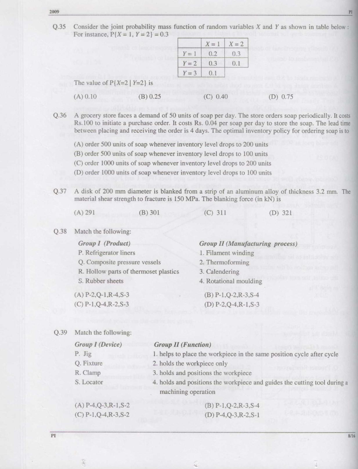 GATE 2009 Production and Industrial Engineering (PI) Question Paper with Answer Key - Page 8