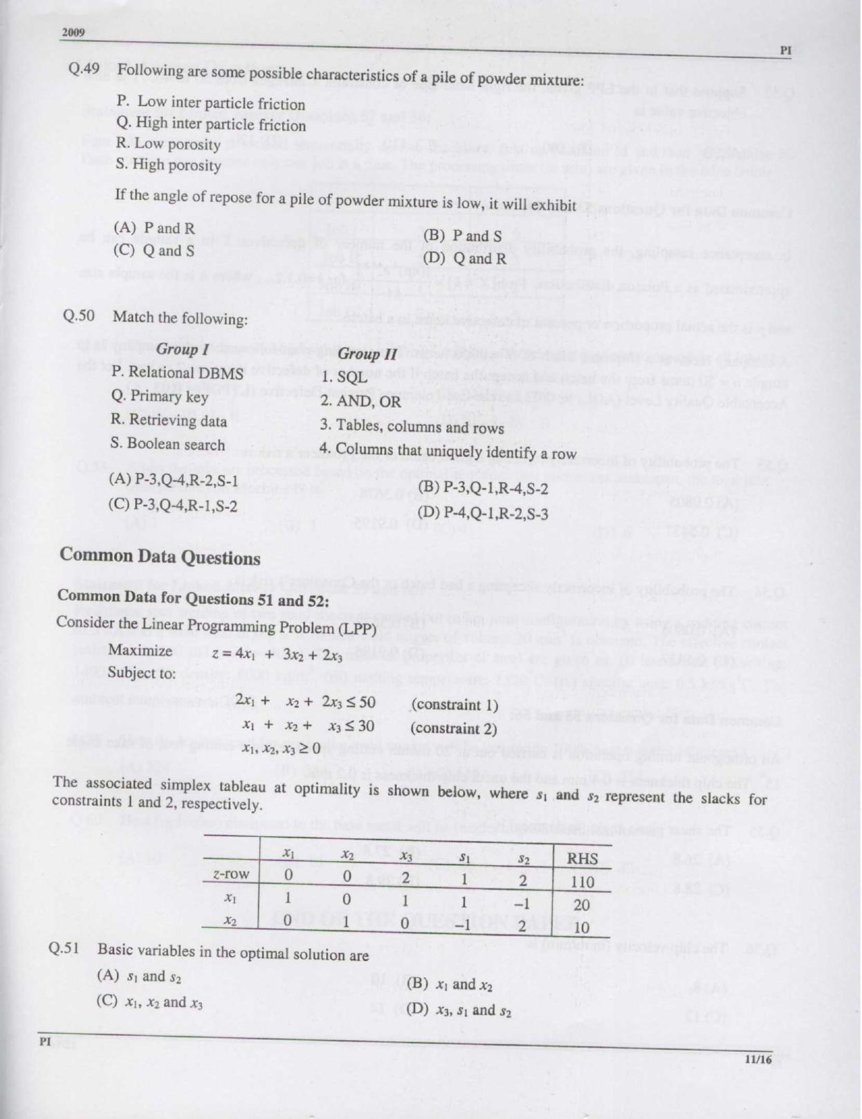 GATE 2009 Production and Industrial Engineering (PI) Question Paper with Answer Key - Page 11
