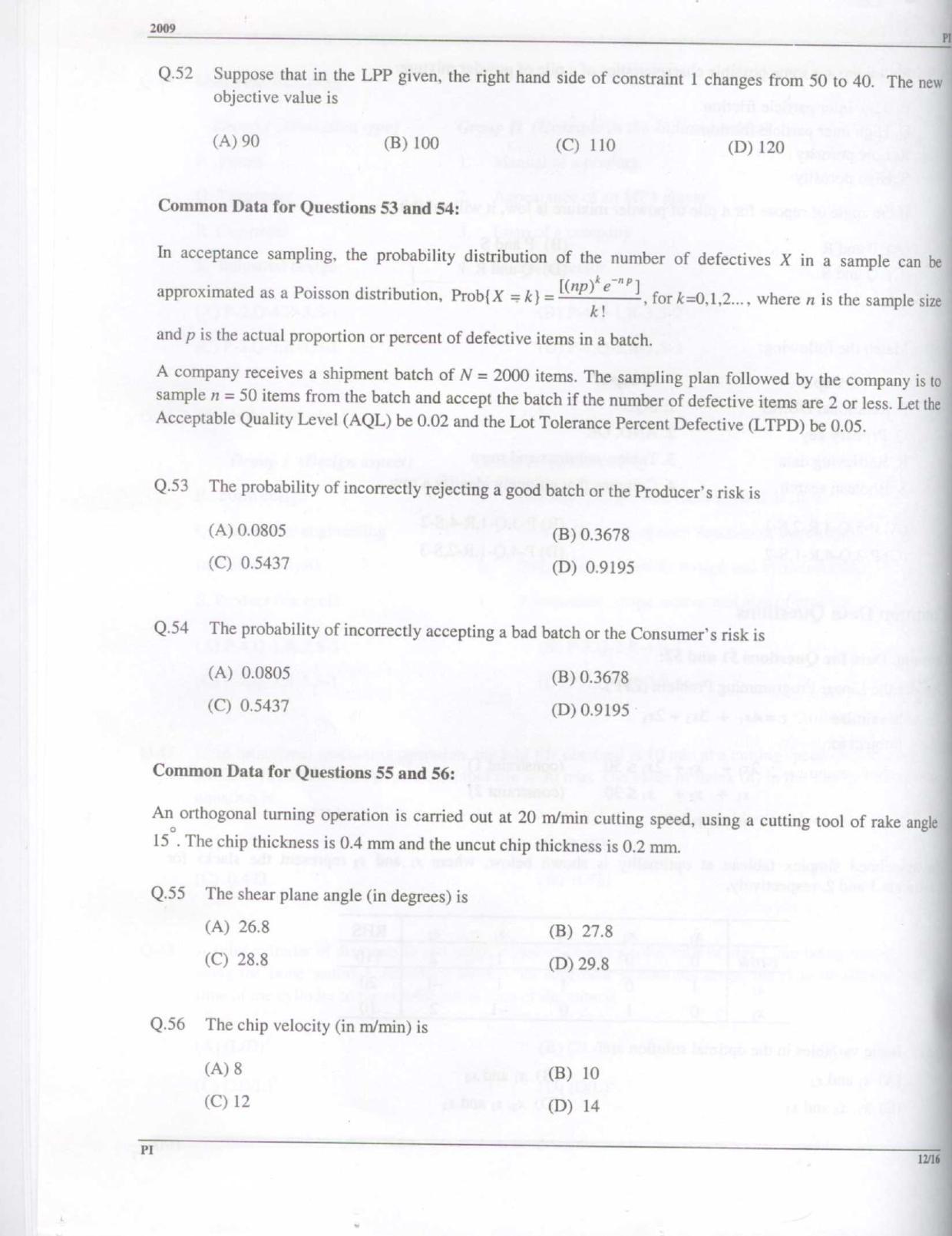 GATE 2009 Production and Industrial Engineering (PI) Question Paper with Answer Key - Page 12