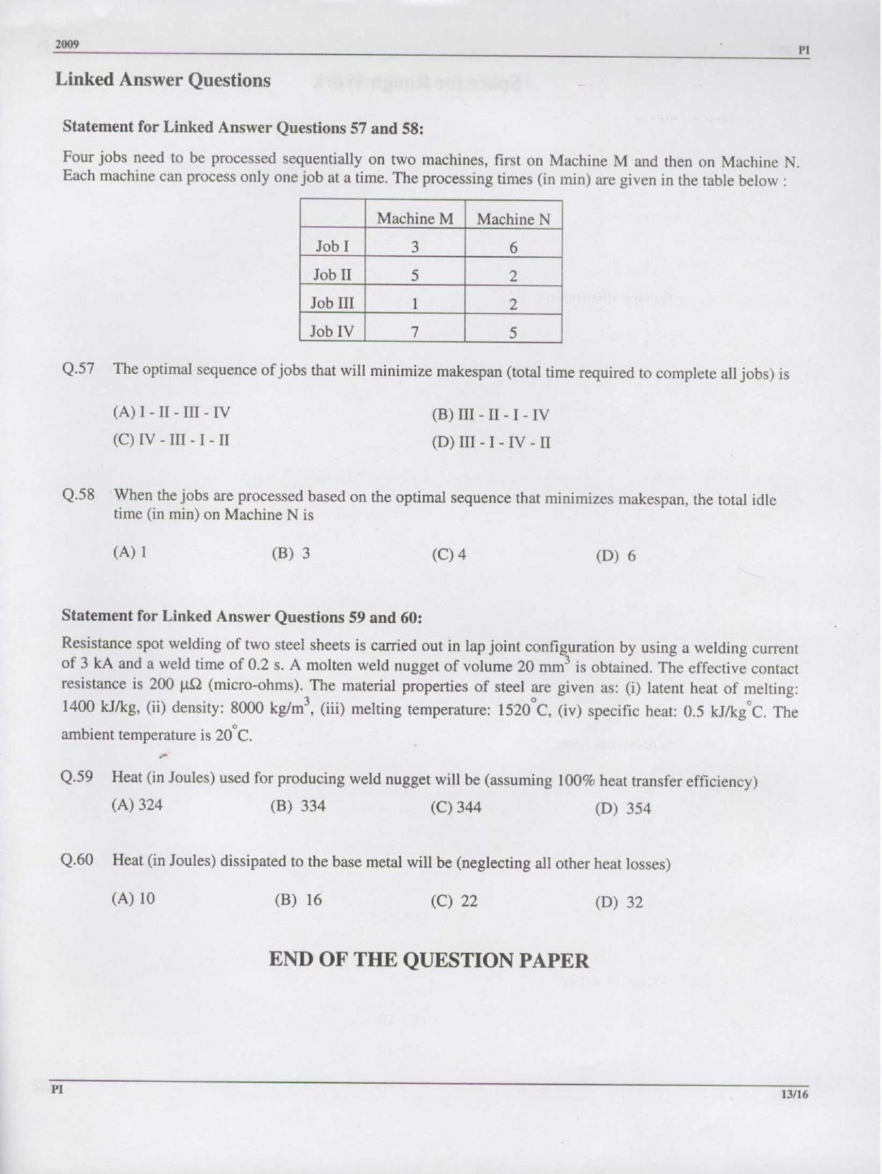 GATE 2009 Production and Industrial Engineering (PI) Question Paper with Answer Key - Page 13