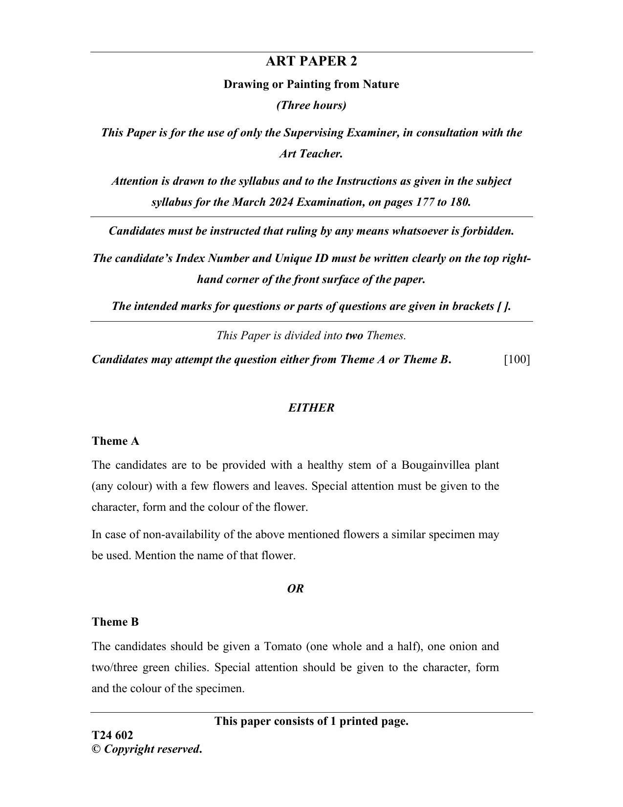 ICSE Class 10 Art Paper 2 2024 Question Paper - Page 1