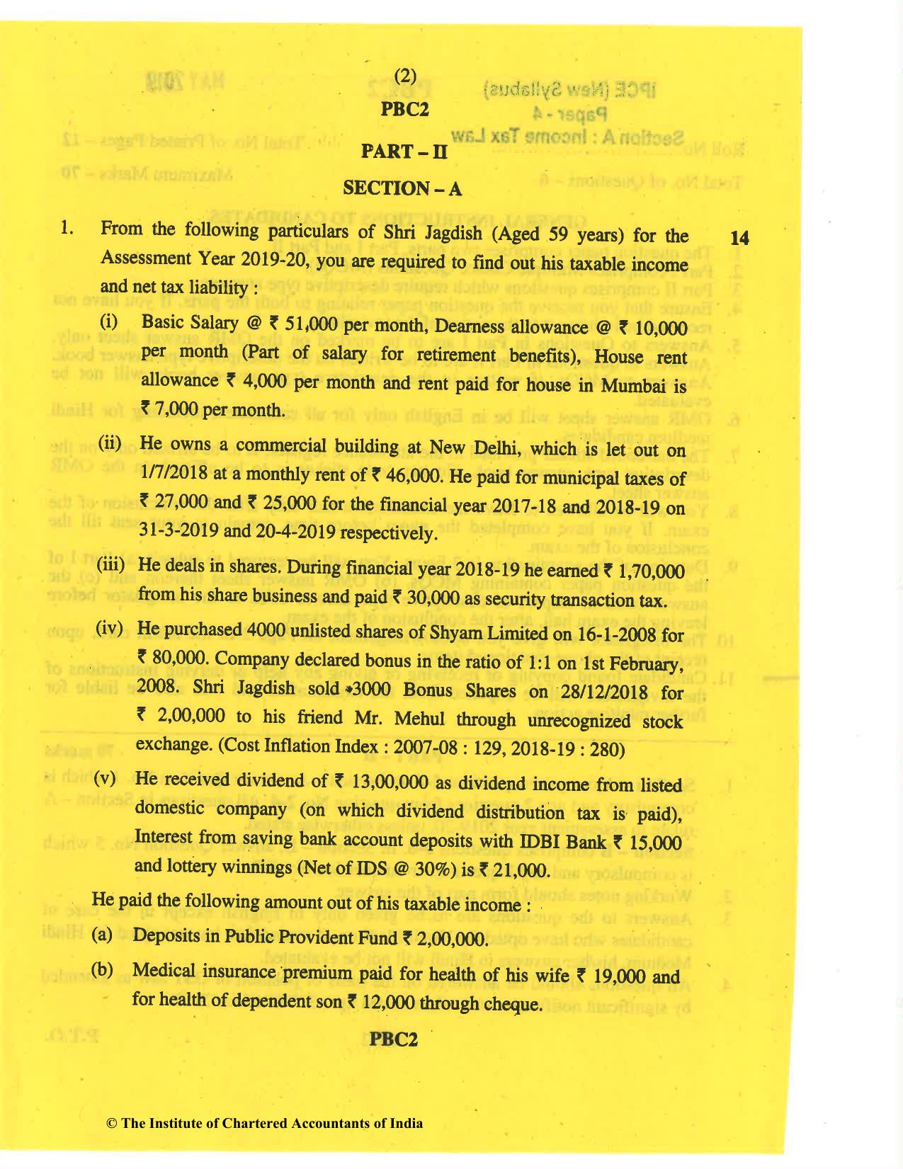 CA Inter May 2019 Question Paper - Paper 4 – Taxation - Page 2