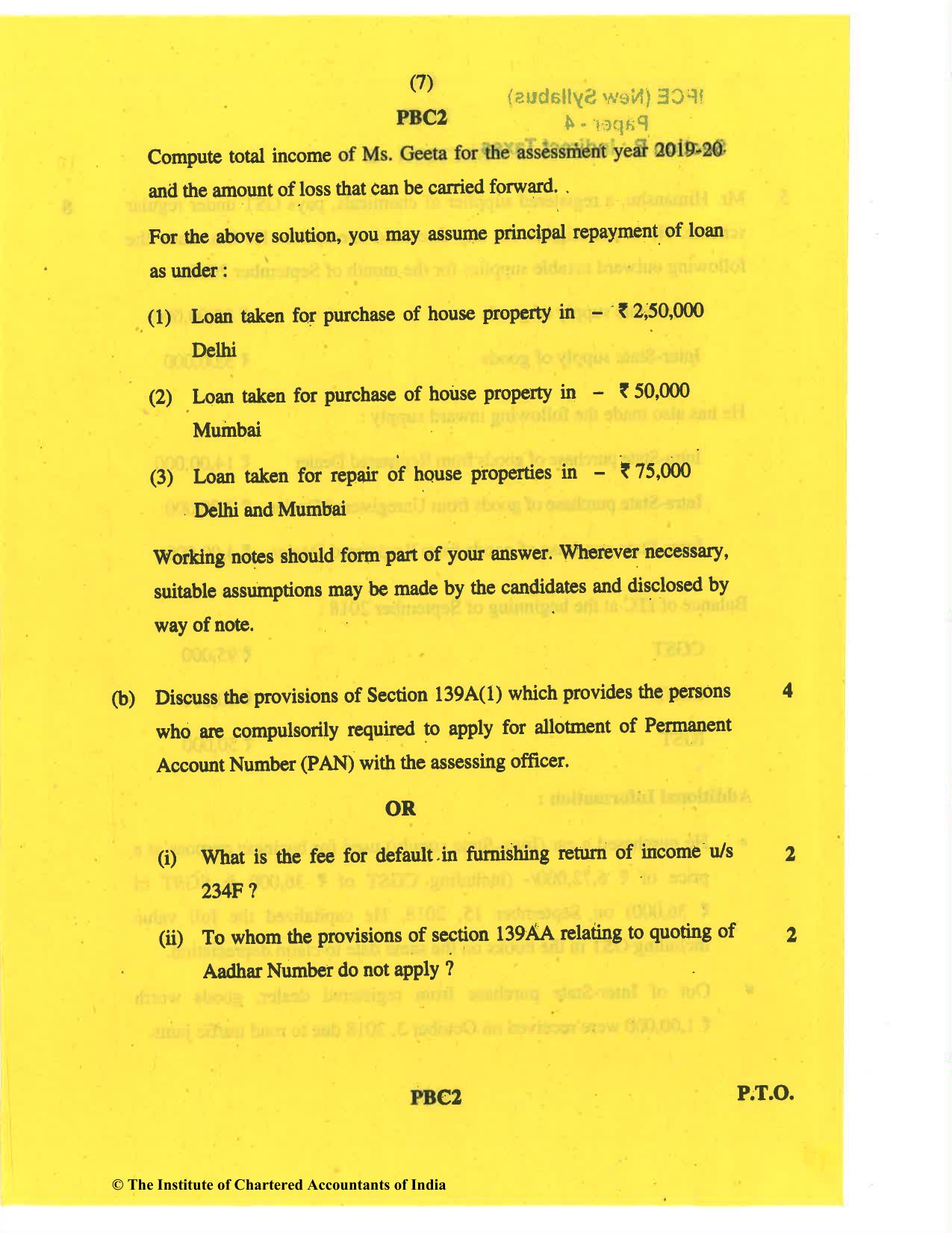 CA Inter May 2019 Question Paper - Paper 4 – Taxation - Page 7