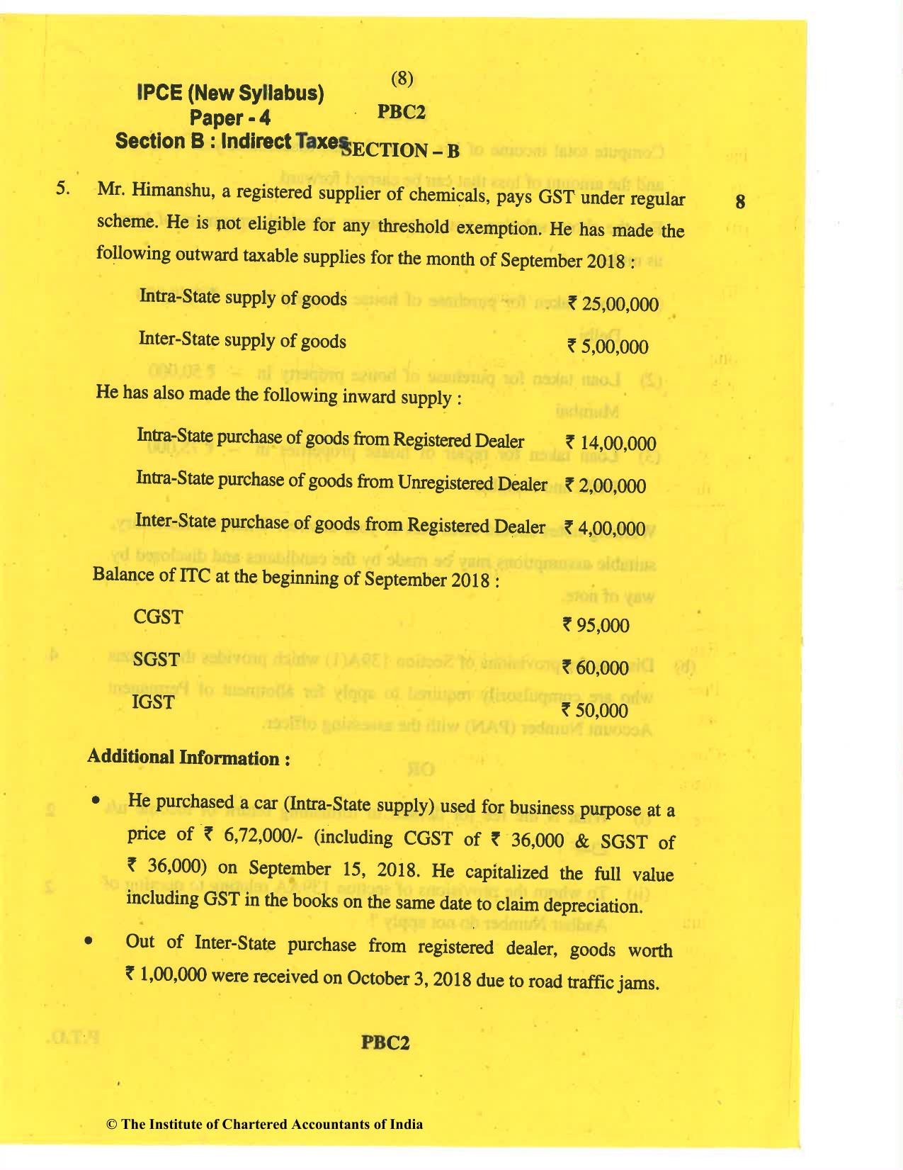 CA Inter May 2019 Question Paper - Paper 4 – Taxation - Page 8