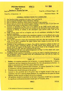 CA Inter May 2019 Question Paper - Paper 4 – Taxation