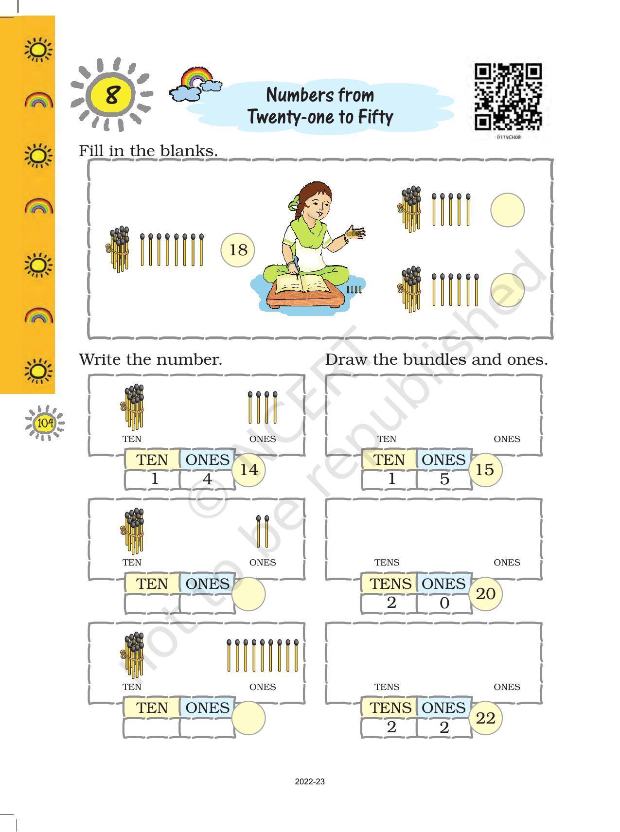NCERT Book for Class 1 Maths :Chapter 8-Numbers From Twenty One To Fifty - Page 1