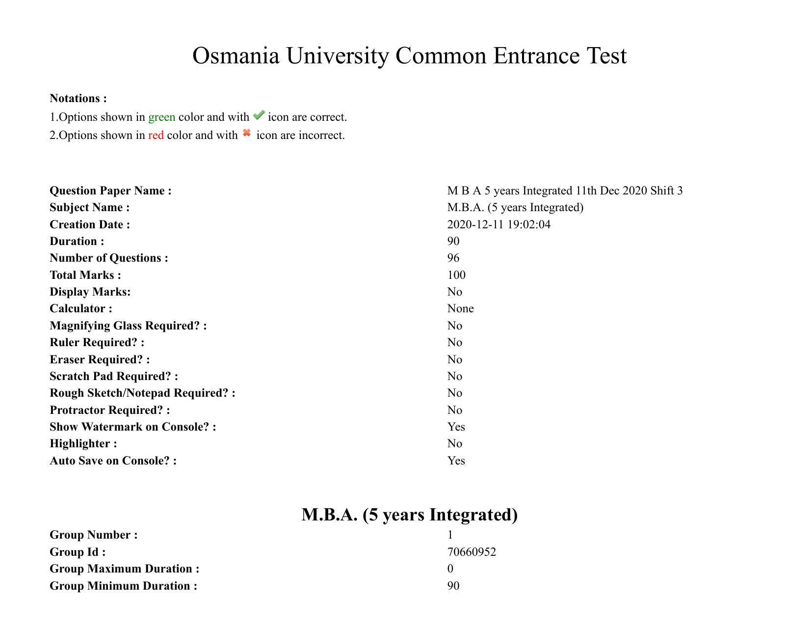 TS CPGET 2020 M.B.A. (5 years Integrated) (Shift 3) Question Paper with Answer Key - Page 1