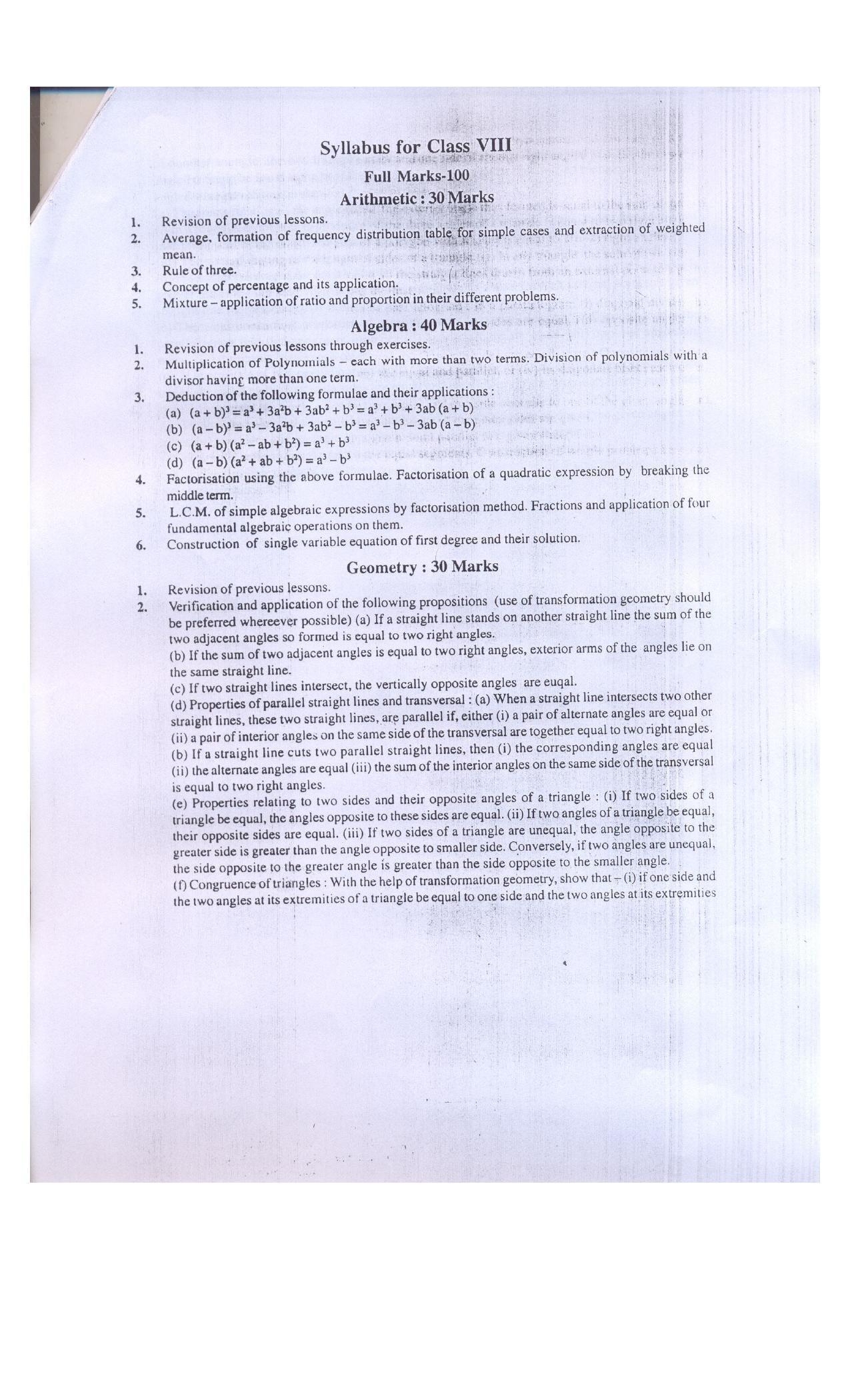 WBBSE Class 10th  Syllabus [Mathematics] - Page 2