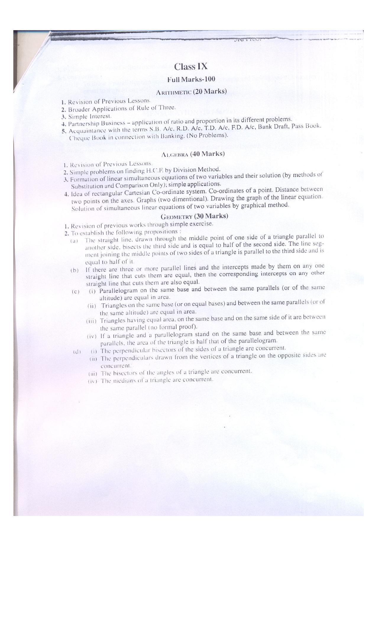 WBBSE Class 10th  Syllabus [Mathematics] - Page 4