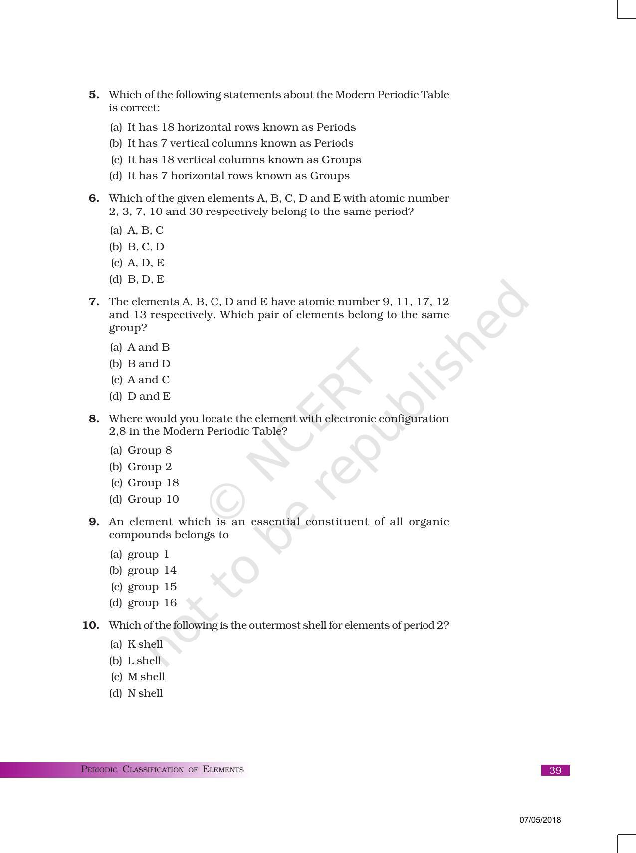 NCERT Exemplar Book for Class 10 Science: Chapter 5 Periodic Classification of Elements - Page 2
